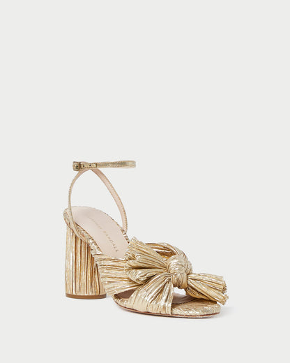 Camellia Gold Pleated Bow Heel