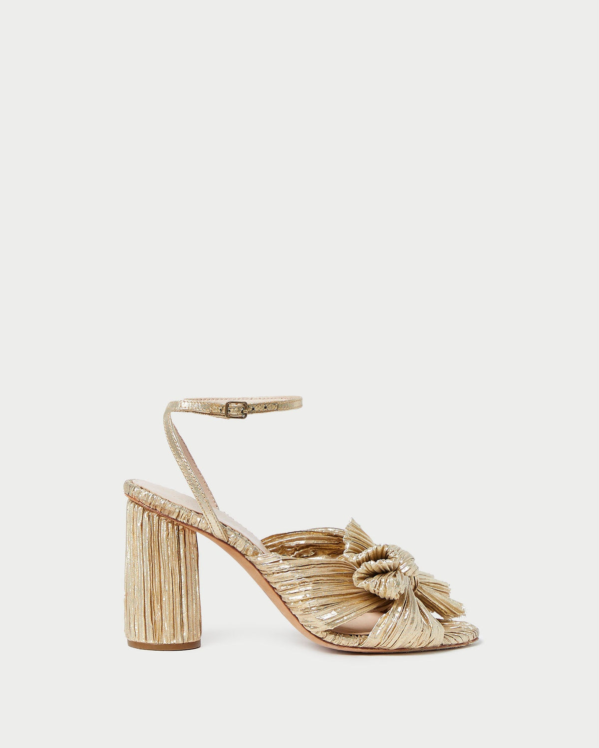 Camellia Gold Pleated Bow Heel