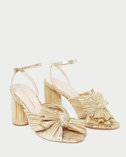 Camellia Gold Pleated Bow Heel