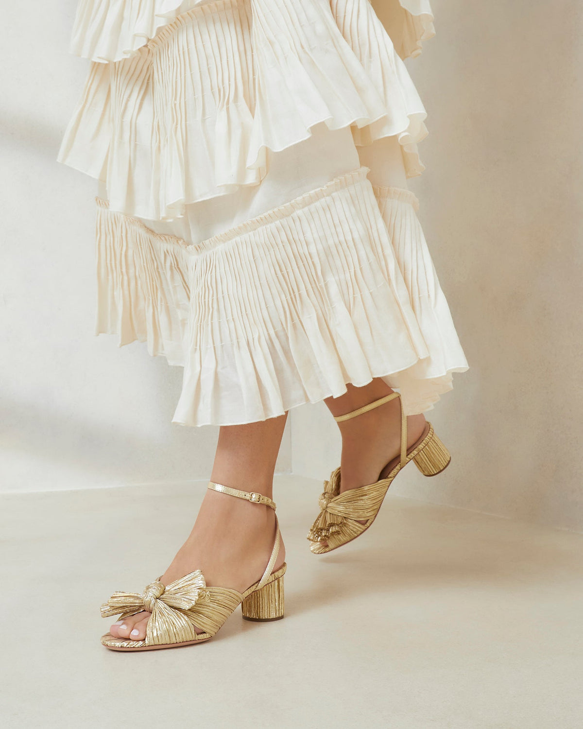 Dahlia Gold Pleated Bow Heel