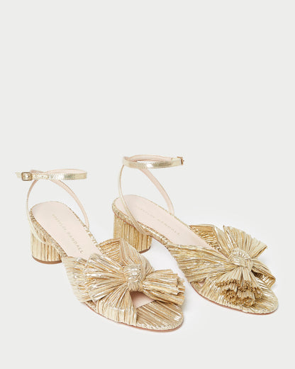 Dahlia Gold Pleated Bow Heel