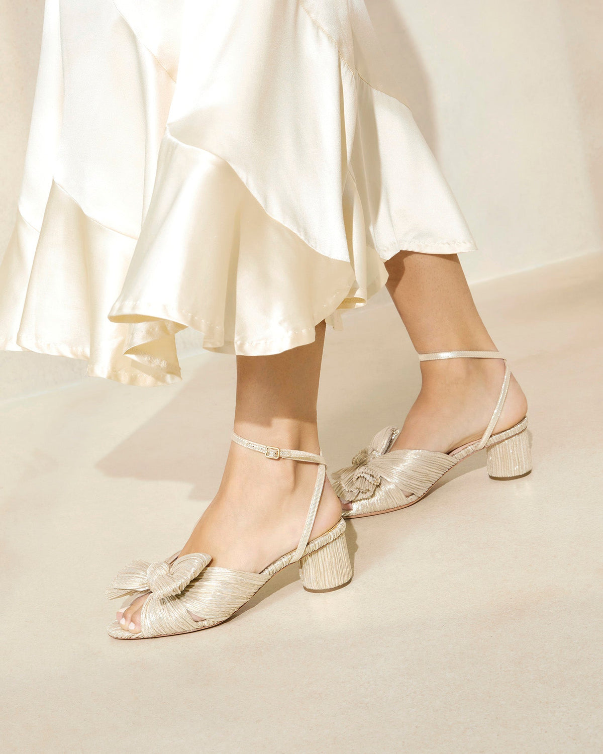 Dahlia Platinum Pleated Bow Heel