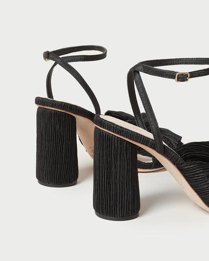Camellia Black Pleated Bow Heel