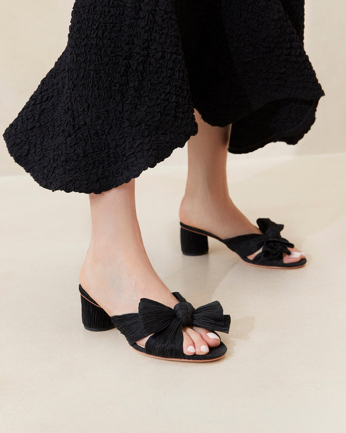 Emilia Black Pleated Bow Heel
