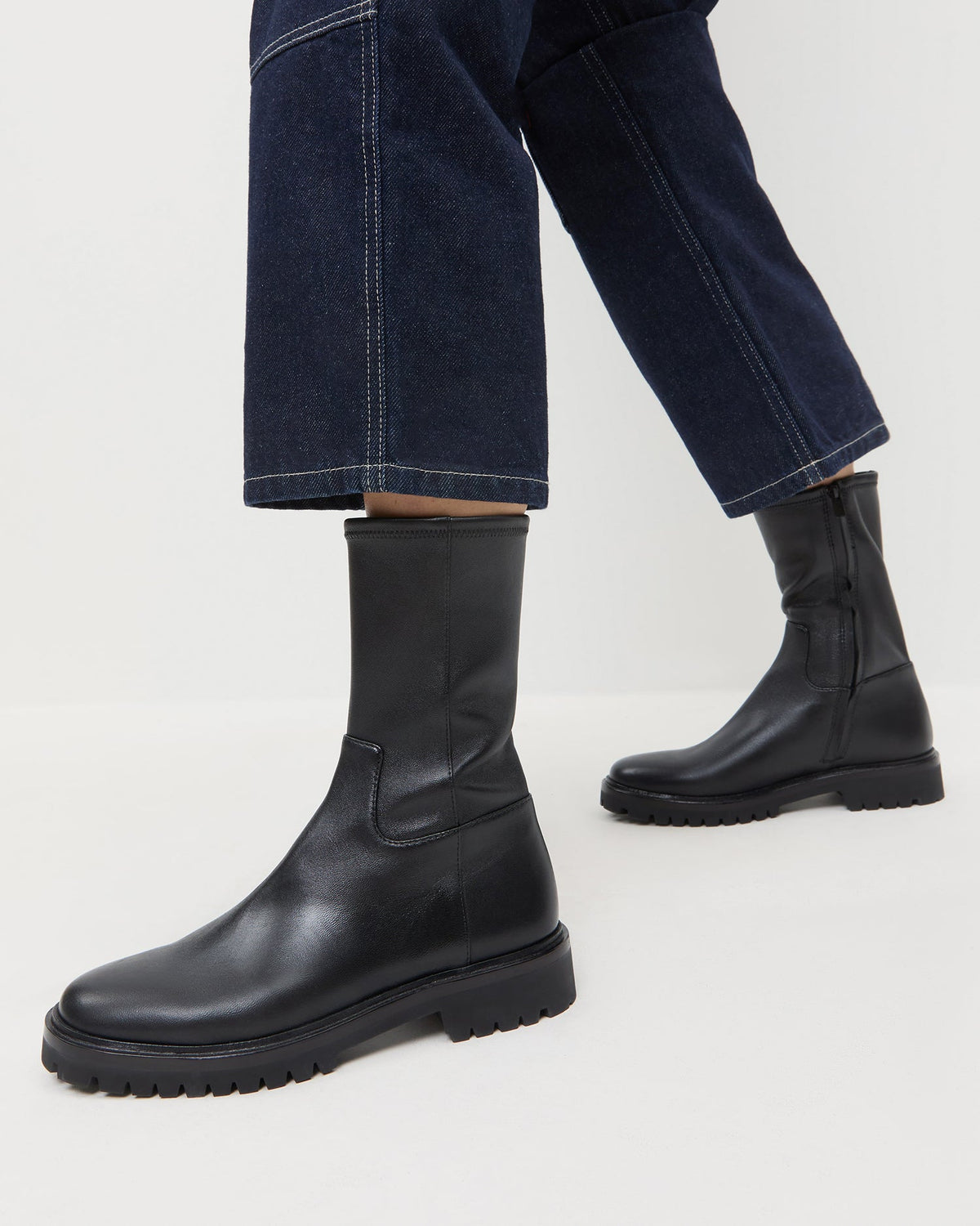 Danny Black Leather Lug Boot