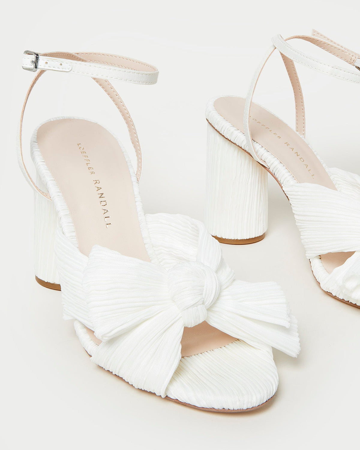 Camellia White Pleated Bow Heel