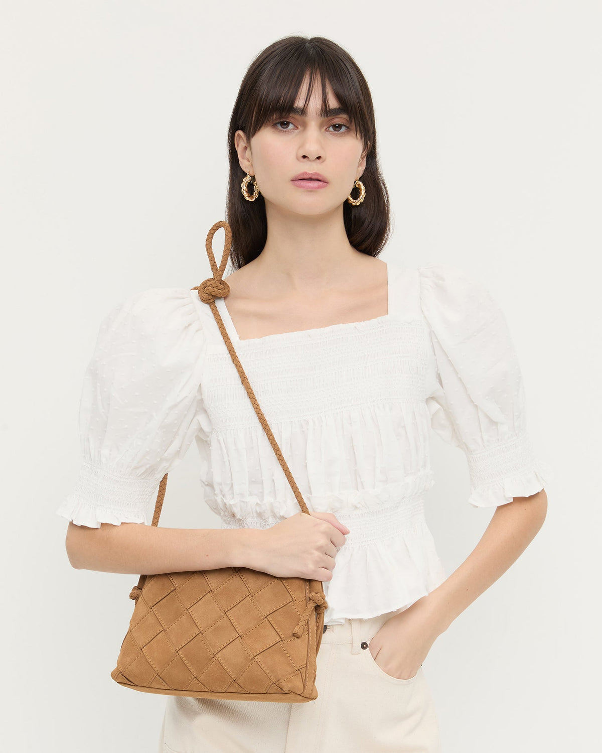 Mallory Toffee Woven Suede Crossbody
