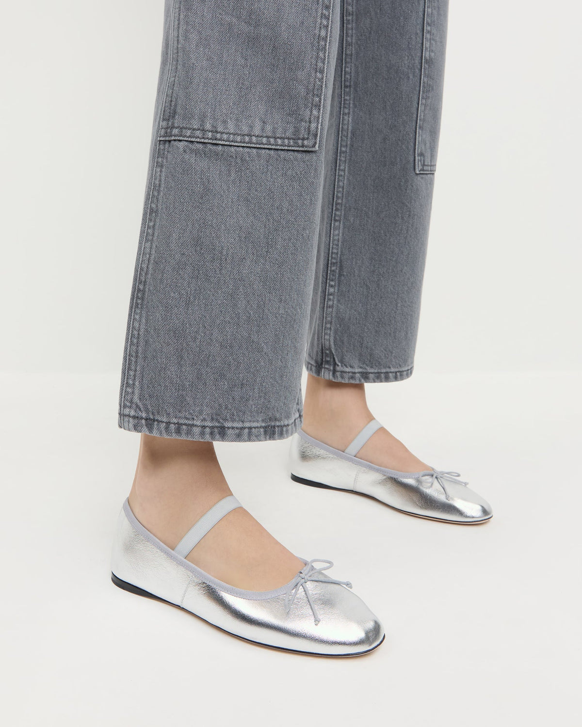 Leonie Silver Leather Ballet Flat