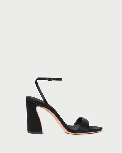 Malia Black Satin Curved-Heel Sandal