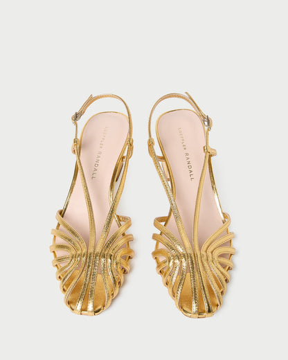 Priscilla Gold Lattice Heeled Sandal