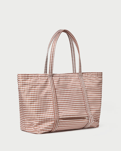 Dina Brown Gingham Travel Tote