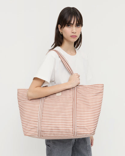 Dina Brown Gingham Travel Tote