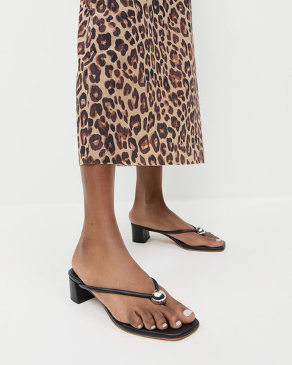 Odessa Black Leather Heeled Sandal