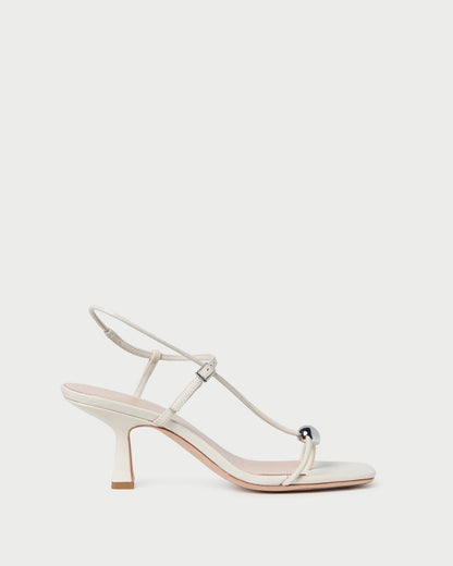 Triana White Leather Mid-Heel Sandal
