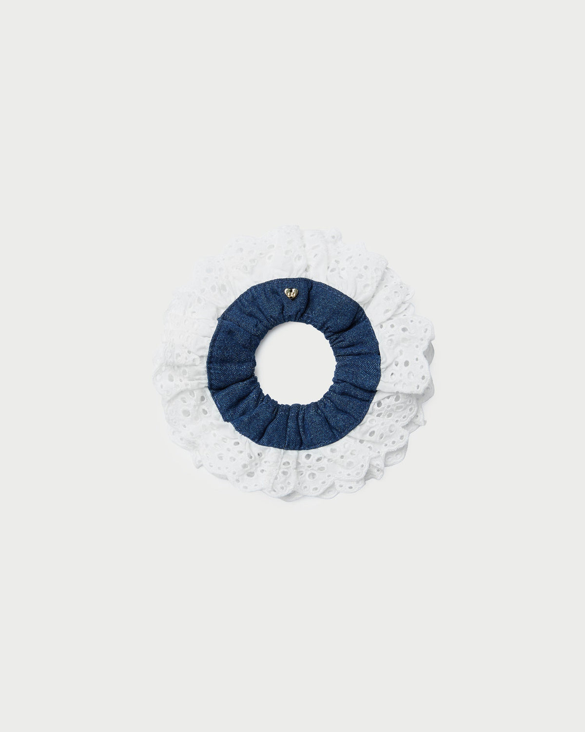 Dolly Denim/Cream Embroidered Scrunchie