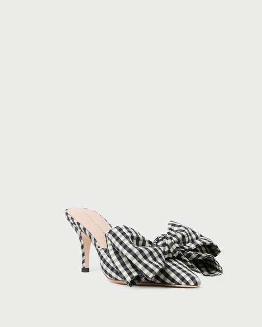 Margot Black/White Gingham Bow Mule